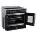 Forno Torino 36-inch induction range in black left angled view with the door open