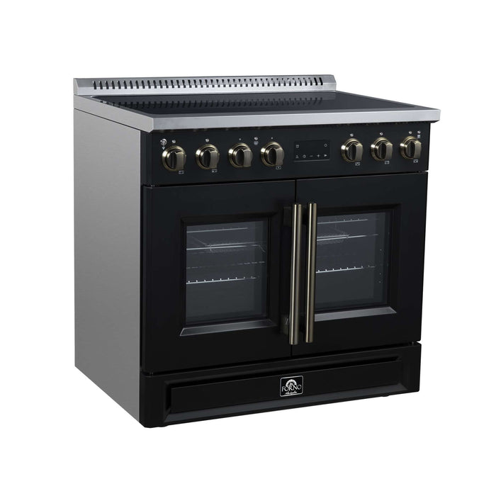 Forno Torino 36-inch induction range in black left angled view