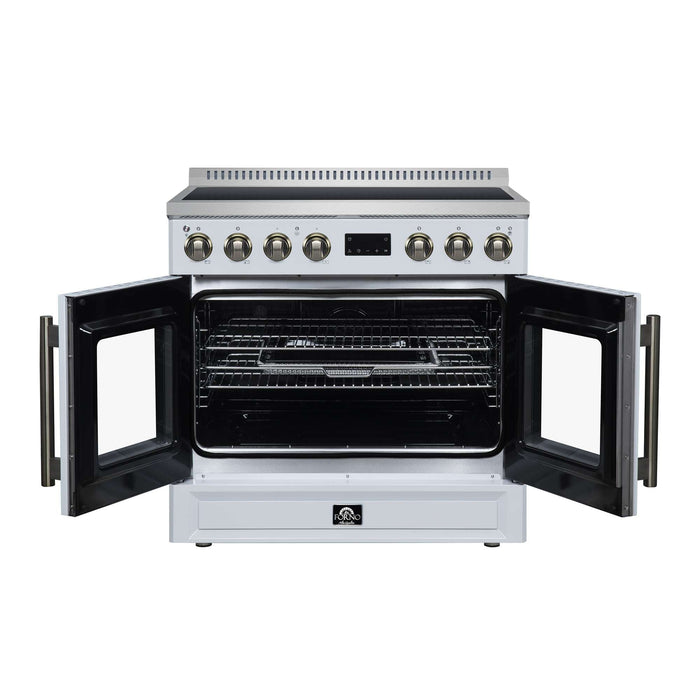 Forno Torino 36-inch induction range in white front view with the door open