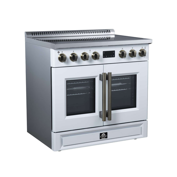 Forno Torino 36-inch induction range in white left angled view
