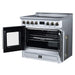 Forno Torino 36-inch induction range in white right angled view with the door open
