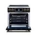 Forno Maximus 30-inch induction range in black front view with the door open