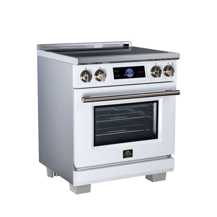 Forno Maximus 30-inch induction range in white left angled view