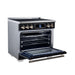 Forno Maximus 36-inch induction range in black left angled view with the door open