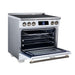 Forno Maximus 36-inch induction range in white left angled view with the door open
