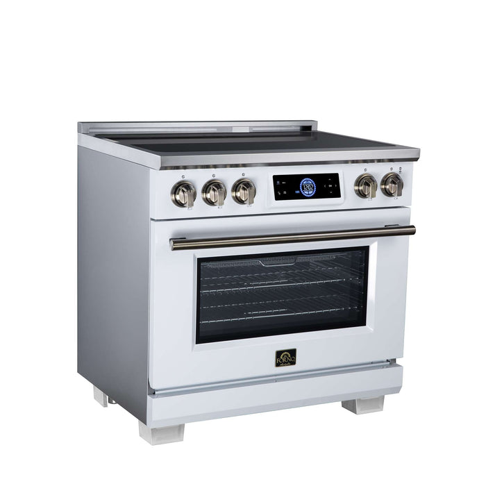 Forno Maximus 36-inch induction range in white left angled view