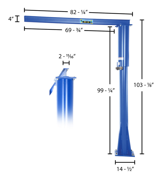 Vestil JIB-FM-3 steel floor mounted jib dimensions diagram