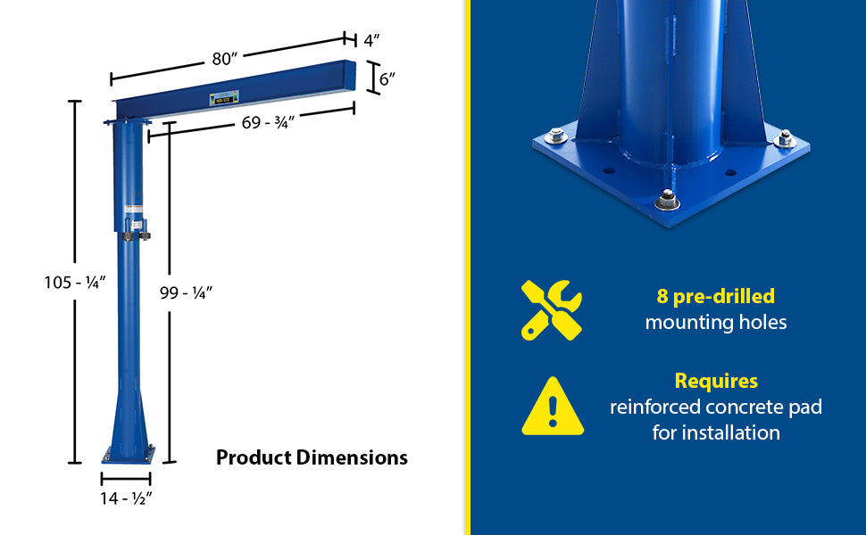 Vestil JIB-FM-6 steel floor mounted jib feature overview 3