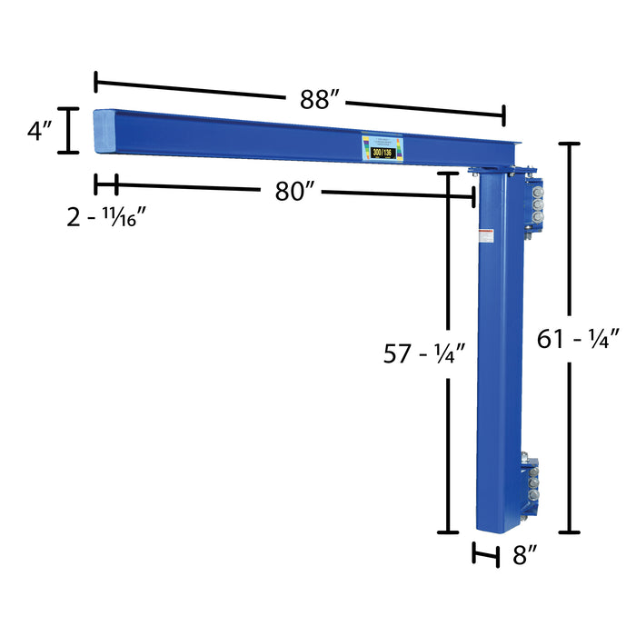 Vestil JIB-LC-3 steel low clearance tie rod jib dimensions diagram