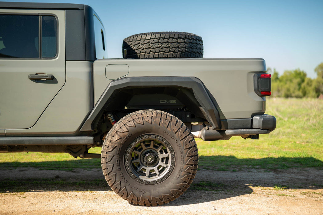 DV8 Offroad 2020-2025 Jeep Gladiator JT Adjustable In-Bed Spare Tire Carrier – on the trail, image 5 of 18