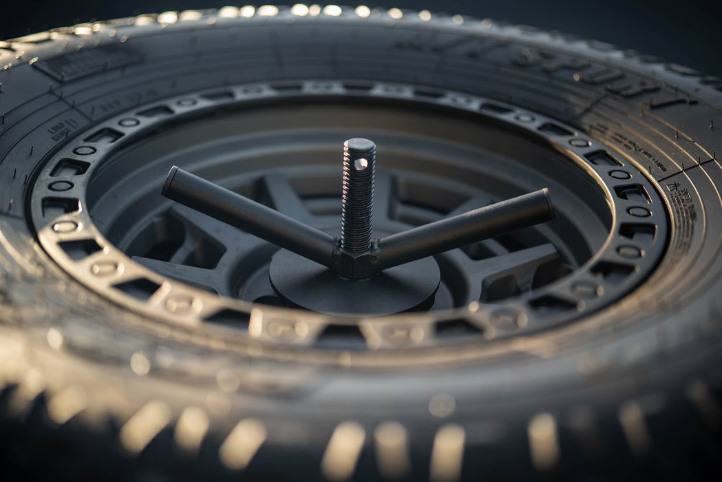 DV8 Offroad 2020-2025 Jeep Gladiator JT Adjustable In-Bed Spare Tire Carrier – on the trail, image 10 of 18