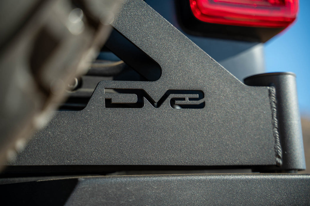 DV8 Offroad 2018-2026 Jeep Wrangler JL MTO Series Bumper Spare Tire Swing Gate – installed on vehicle, image 6 of 17