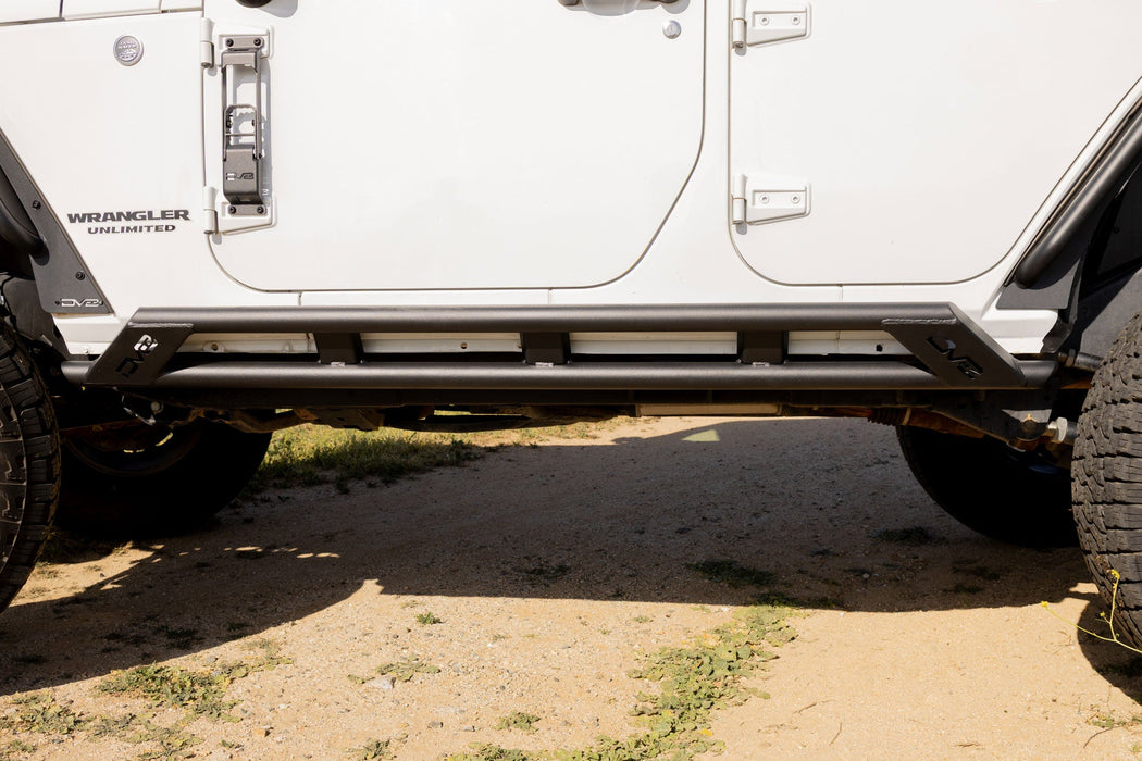 DV8 Offroad 2007-2018 Jeep Wrangler JK 4-Door Rock Sliders – installed on vehicle, image 11 of 19