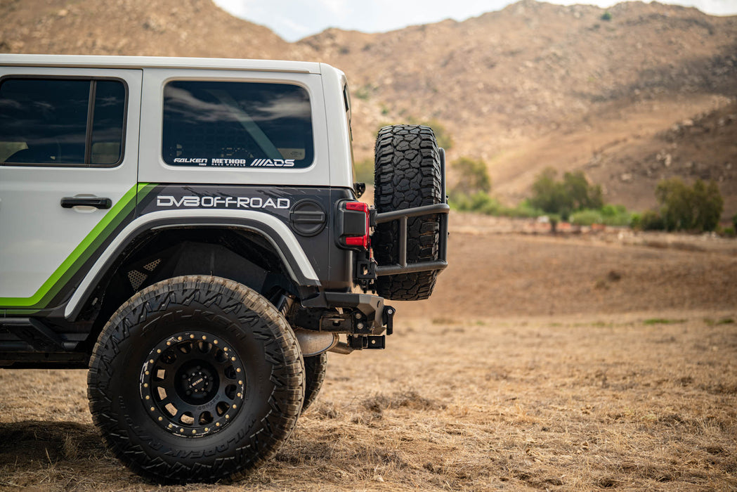 DV8 Offroad 2018-2026 Jeep Wrangler JL Body Mounted Tire Carrier – installed on vehicle, image 13 of 20