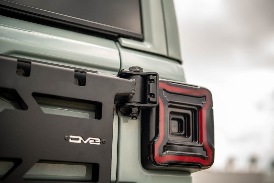DV8 Offroad 2018-2026 Jeep Wrangler JL Spare Tire Carrier – installed on vehicle, image 18 of 20