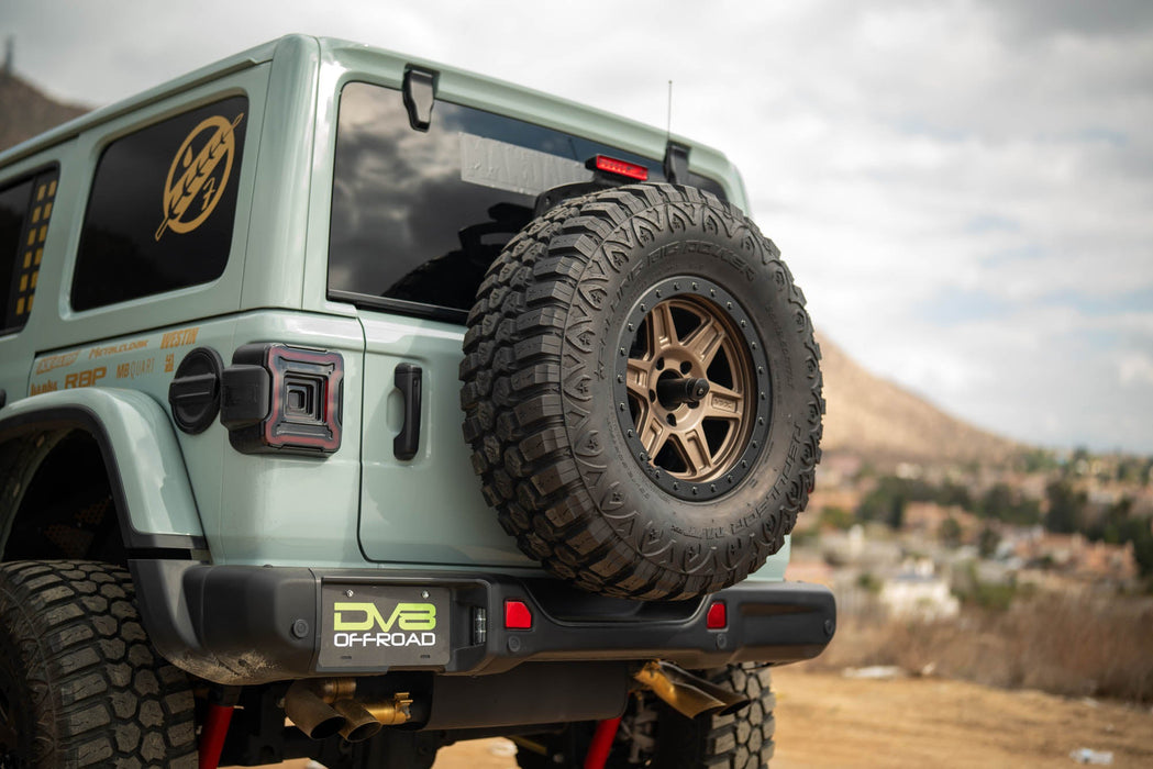 DV8 Offroad 2018-2026 Jeep Wrangler JL Spare Tire Carrier – installed on vehicle, image 9 of 20
