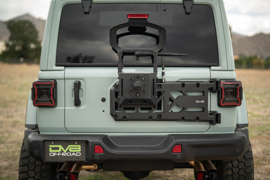 DV8 Offroad 2018-2026 Jeep Wrangler JL Spare Tire Carrier – installed on vehicle, image 16 of 20