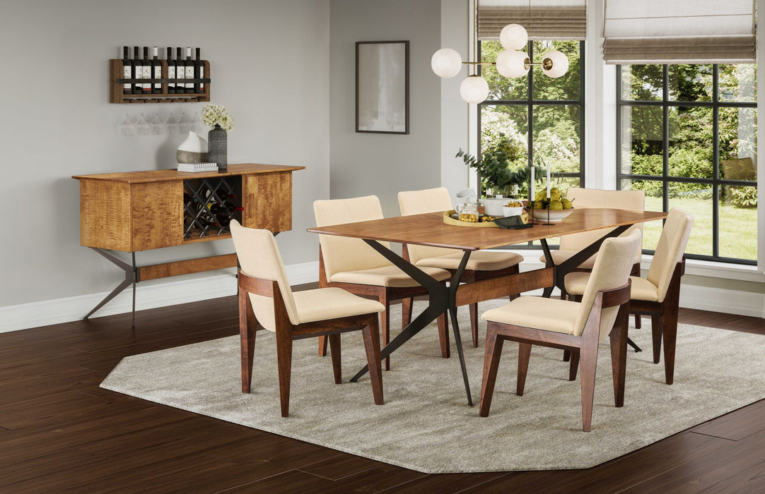 Quick Ship - Jefferson 78" Dining Table with Steel Trestle Base - B. Maple / Wormy Maple