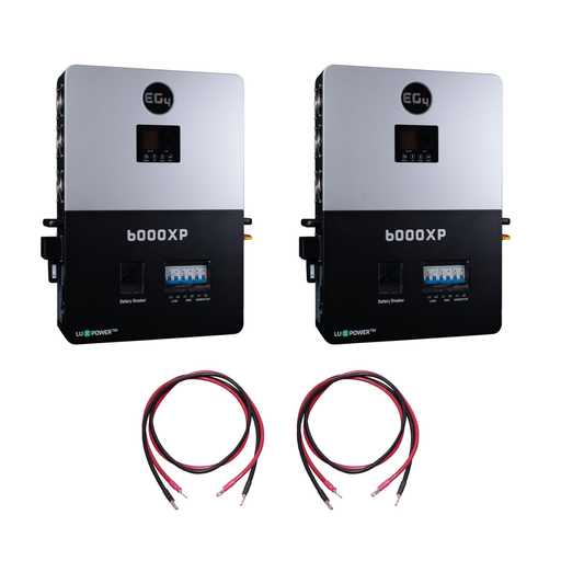 EG4 12kW Off-Grid Split Phase Inverter Bundle [BNDL-E6000-2] - Front view of two EG4 12kW Off-Grid Split Phase Inverters paired with battery to inverter cables in a bundle
