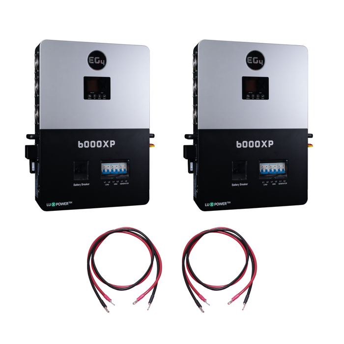 EG4 12kW Off-Grid Split Phase Inverter Bundle [BNDL-E6000-2] - Front view of two EG4 12kW Off-Grid Split Phase Inverters paired with battery to inverter cables in a bundle