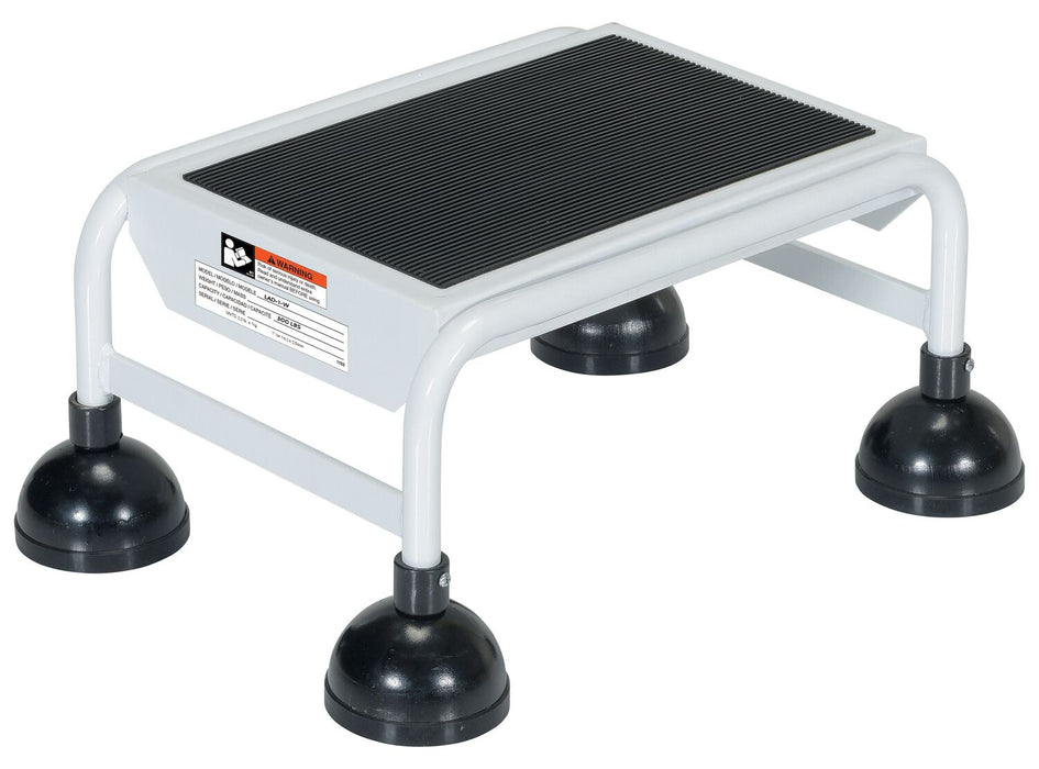 Vestil LAD-1-W Steel Commercial Spring Loaded Ladder 1 Step 16 in. Wide with Anti-Slip Rubber Mat 300 lb. Capacity White