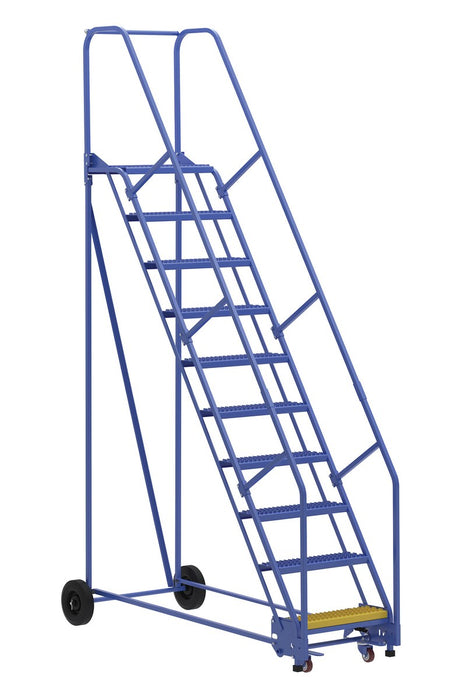 Vestil LAD-10-14-G Steel Rolling Warehouse Ladder 58 Degree 10 Grip Strut 23-9/16 in. Step Width 350 lb. Capacity Blue