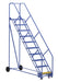 Vestil LAD-10-14-P-EZ Steel Rolling Warehouse Ladder 50 Degree 10 Perforated 23-9/16 in. Step Width 350 lb. Capacity Blue