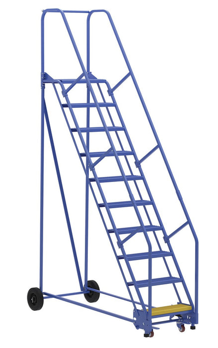 Vestil LAD-10-14-P Steel Rolling Warehouse Ladder 58 Degree 10 Perforated 23-9/16 in. Step Width 350 lb. Capacity Blue