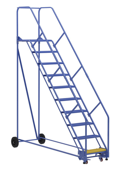 Vestil LAD-10-21-P-EZ Steel Rolling Warehouse Ladder 50 Degree 10 Perforated 23-9/16 in. Step Width 350 lb. Capacity Blue