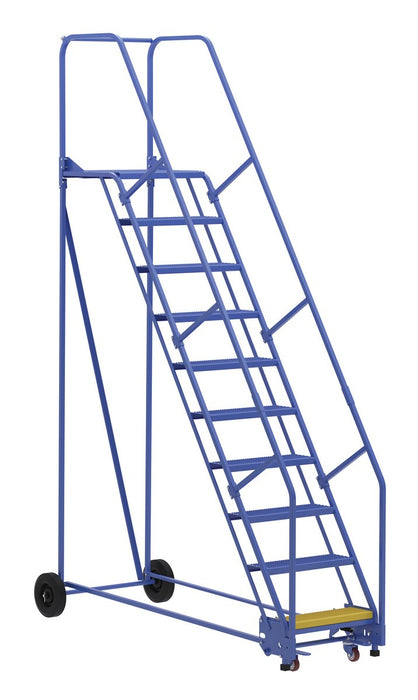 Vestil LAD-10-21-P Steel Rolling Warehouse Ladder 58 Degree 10 Perforated 23-9/16 in. Step Width 350 lb. Capacity Blue