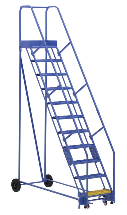 Vestil LAD-11-14-G Steel Rolling Warehouse Ladder 58 Degree 11 Grip Strut 23-9/16 in. Step Width 350 lb. Capacity Blue