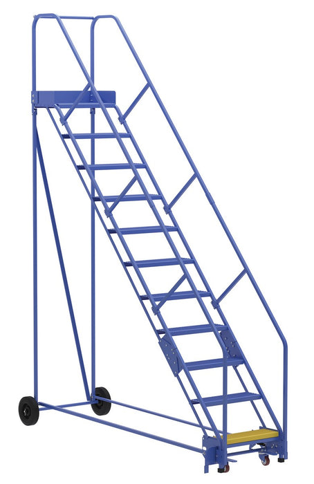 Vestil LAD-11-14-P-EZ Steel Rolling Warehouse Ladder 50 Degree 11 Perforated 23-9/16 in. Step Width 350 lb. Capacity Blue