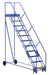 Vestil LAD-11-21-G-EZ Steel Rolling Warehouse Ladder 50 Degree 11 Grip Strut 23-9/16 in. Step Width 350 lb. Capacity Blue