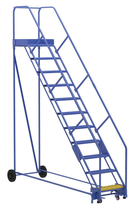 Vestil LAD-11-21-P-EZ Steel Rolling Warehouse Ladder 50 Degree 11 Perforated 23-9/16 in. Step Width 350 lb. Capacity Blue