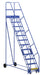 Vestil LAD-12-21-G Steel Rolling Warehouse Ladder 58 Degree 12 Grip Strut 23-9/16 in. Step Width 350 lb. Capacity Blue