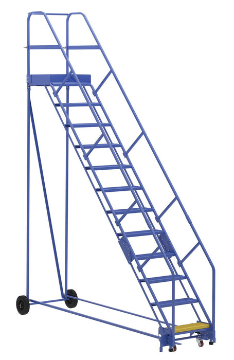 Vestil LAD-12-21-P-EZ Steel Rolling Warehouse Ladder 50 Degree 12 Perforated 23-9/16 in. Step Width 350 lb. Capacity Blue