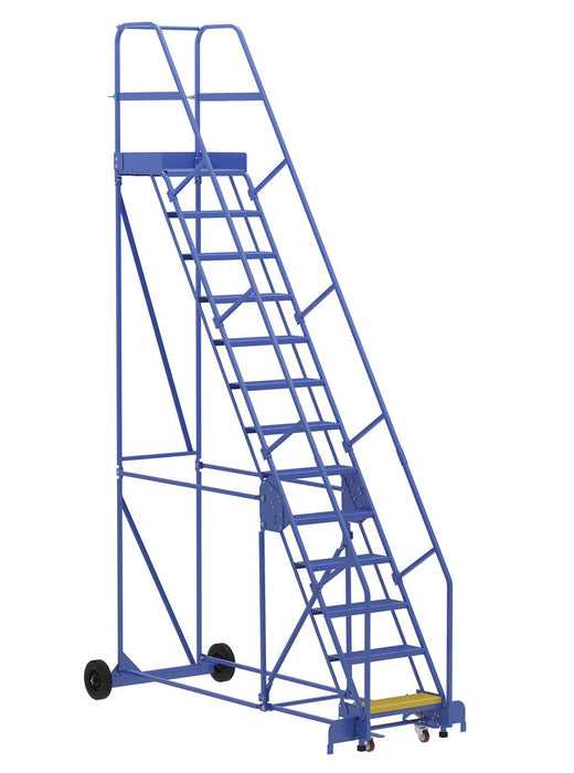 Vestil LAD-13-21-P Steel Rolling Warehouse Ladder 58 Degree 13 Perforated 23-9/16 in. Step Width 350 lb. Capacity Blue