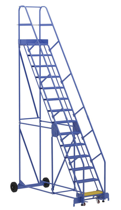 Vestil LAD-14-14-P Steel Rolling Warehouse Ladder 58 Degree 14 Perforated 23-9/16 in. Step Width 350 lb. Capacity Blue