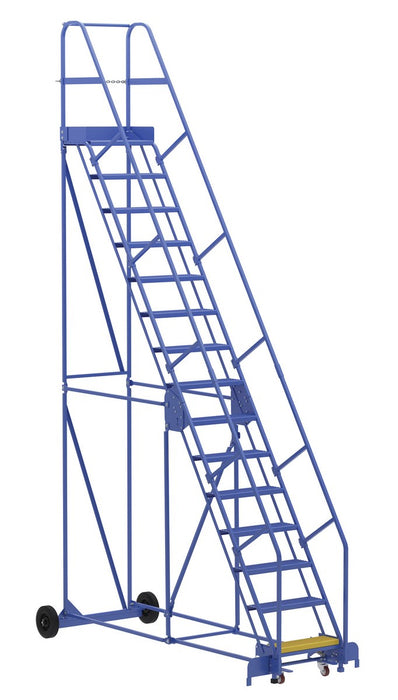 Vestil LAD-15-14-P Steel Rolling Warehouse Ladder 58 Degree 15 Perforated 23-9/16 in. Step Width 350 lb. Capacity Blue