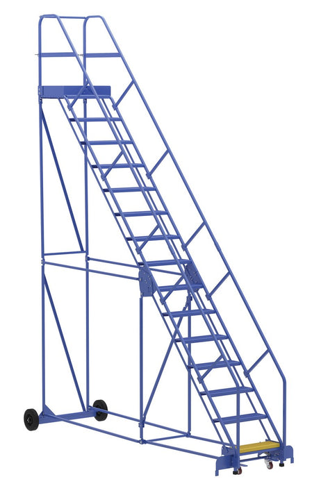 Vestil LAD-15-21-P-EZ Steel Rolling Warehouse Ladder 50 Degree 15 Perforated 23-9/16 in. Step Width 350 lb. Capacity Blue