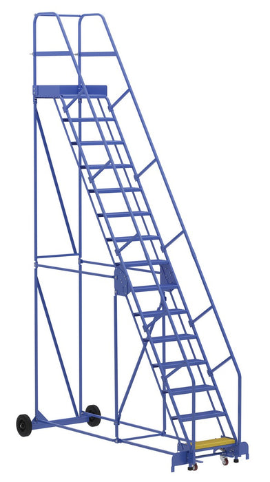 Vestil LAD-15-21-P Steel Rolling Warehouse Ladder 58 Degree 15 Perforated 23-9/16 in. Step Width 350 lb. Capacity Blue