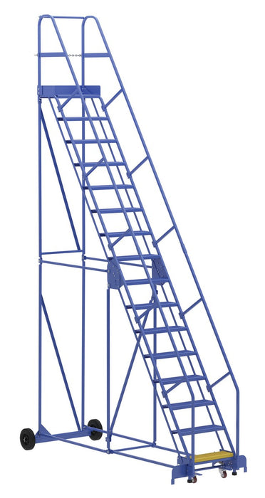Vestil LAD-16-14-P Steel Rolling Warehouse Ladder 58 Degree 16 Perforated 23-9/16 in. Step Width 350 lb. Capacity Blue