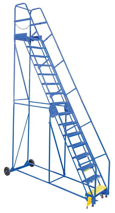 Vestil LAD-16-21-G Steel Rolling Warehouse Ladder 58 Degree 16 Grip Strut 23-9/16 in. Step Width 350 lb. Capacity Blue
