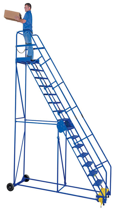 Vestil LAD-16-21-G steel rolling warehouse ladder - view 4