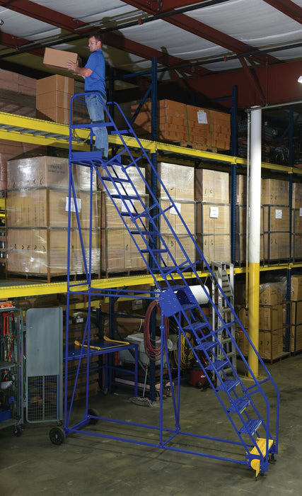 Vestil LAD-16-21-G steel rolling warehouse ladder - view 6