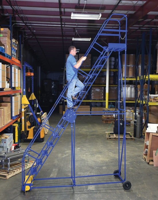 Vestil LAD-16-21-G steel rolling warehouse ladder - view 7