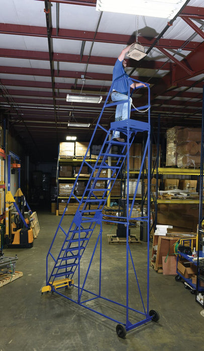 Vestil LAD-16-21-G steel rolling warehouse ladder - view 8