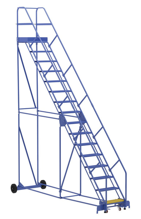 Vestil LAD-16-21-P-EZ Steel Rolling Warehouse Ladder 50 Degree 16 Perforated 23-9/16 in. Step Width 350 lb. Capacity Blue
