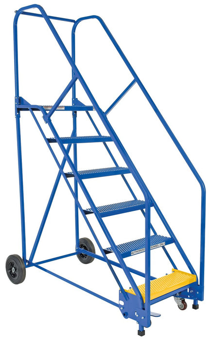 Vestil LAD-6-14-P-EZ Steel Rolling Warehouse Ladder 50 Degree 6 Perforated 23-9/16 in. Step Width 350 lb. Capacity Blue