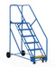 Vestil LAD-6-21-G-EZ Steel Rolling Warehouse Ladder 50 Degree 6 Grip Strut 23-9/16 in. Step Width 350 lb. Capacity Blue
